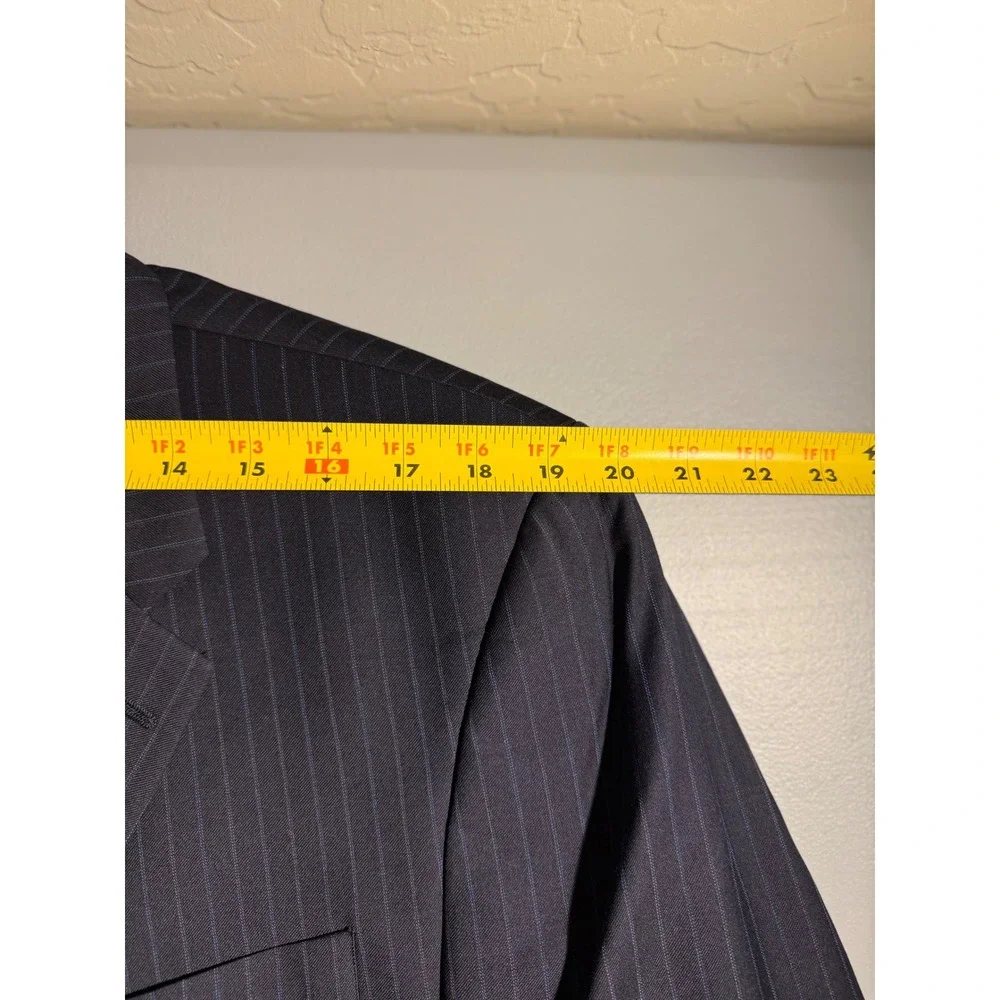 Ralph Ralph Lauren Mens Pinstripe Suit Navy Blue Wool 3 Button Blazer 42R 33x33